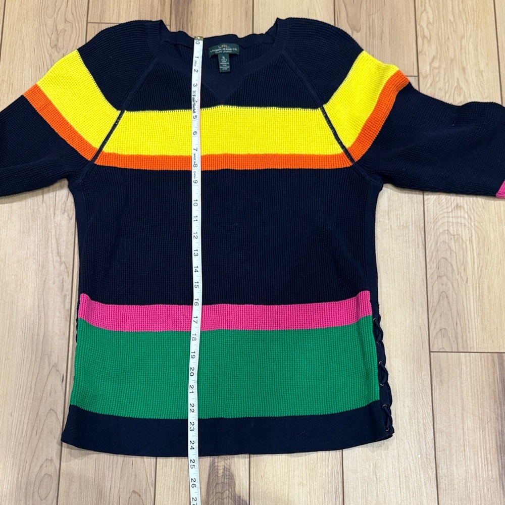 LRL Ralph Lauren Multicolor Striped Waffle Knit Crew Neck Sweater - Picture 7 of 7